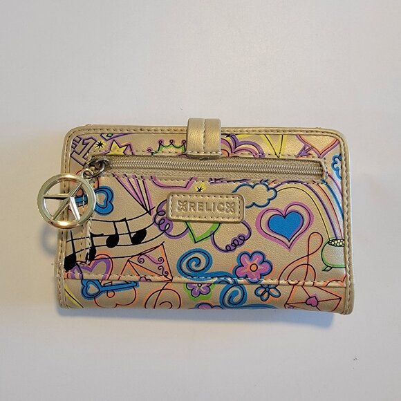 Relic by Fossil Wallet Faux Leather Wristlet Love Hearts Music Theme - Picture 1 of 6